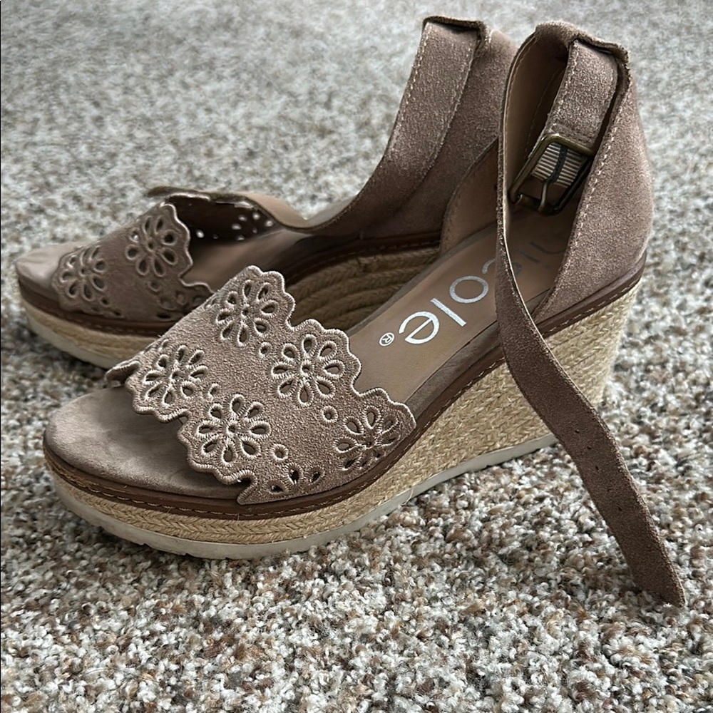 Nicole Tan Wedges with Intricate Design